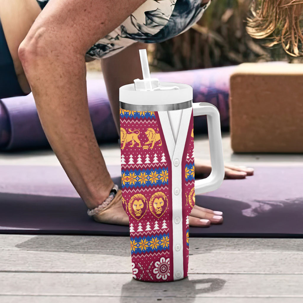 Brisbane Lions Football Christmas Tumbler With Handle Aboriginal Seamless Cardigan Inspired