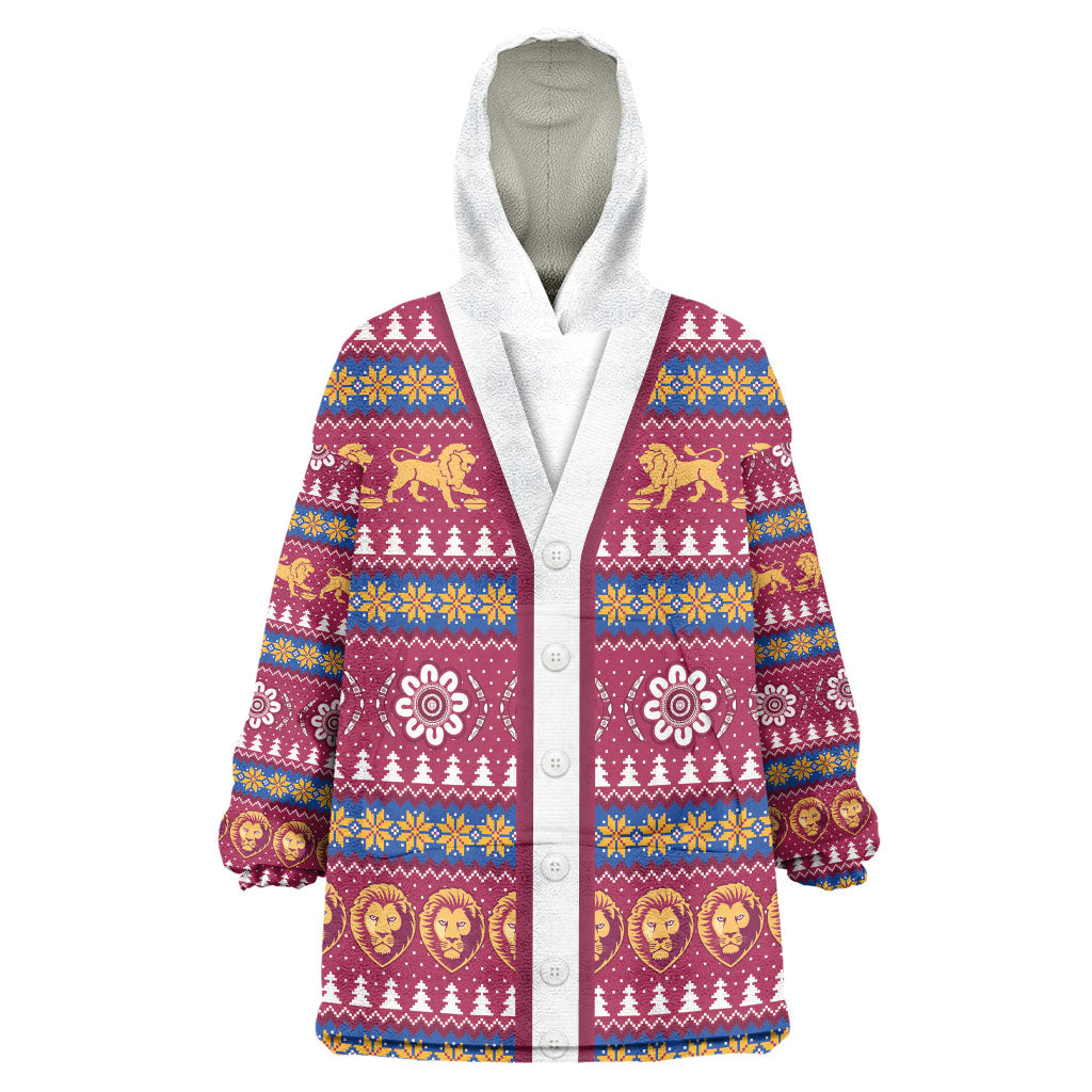 Brisbane Lions Football Christmas Wearable Blanket Hoodie Aboriginal Seamless Cardigan Inspired