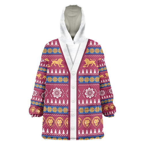 Brisbane Lions Football Christmas Wearable Blanket Hoodie Aboriginal Seamless Cardigan Inspired