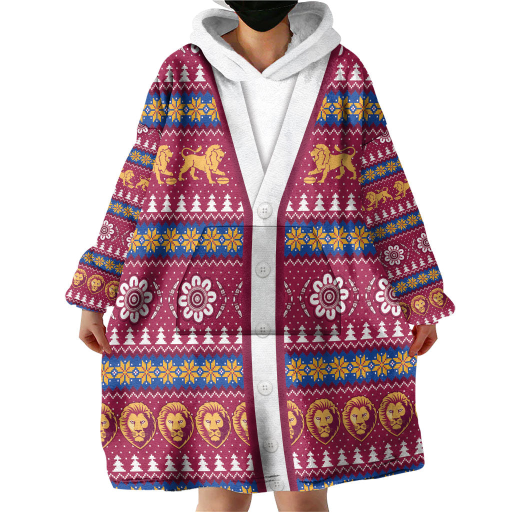 Brisbane Lions Football Christmas Wearable Blanket Hoodie Aboriginal Seamless Cardigan Inspired