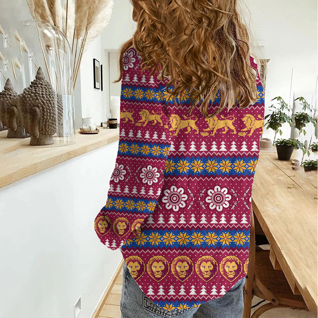 Brisbane Lions Football Christmas Women Casual Shirt Aboriginal Seamless Cardigan Inspired