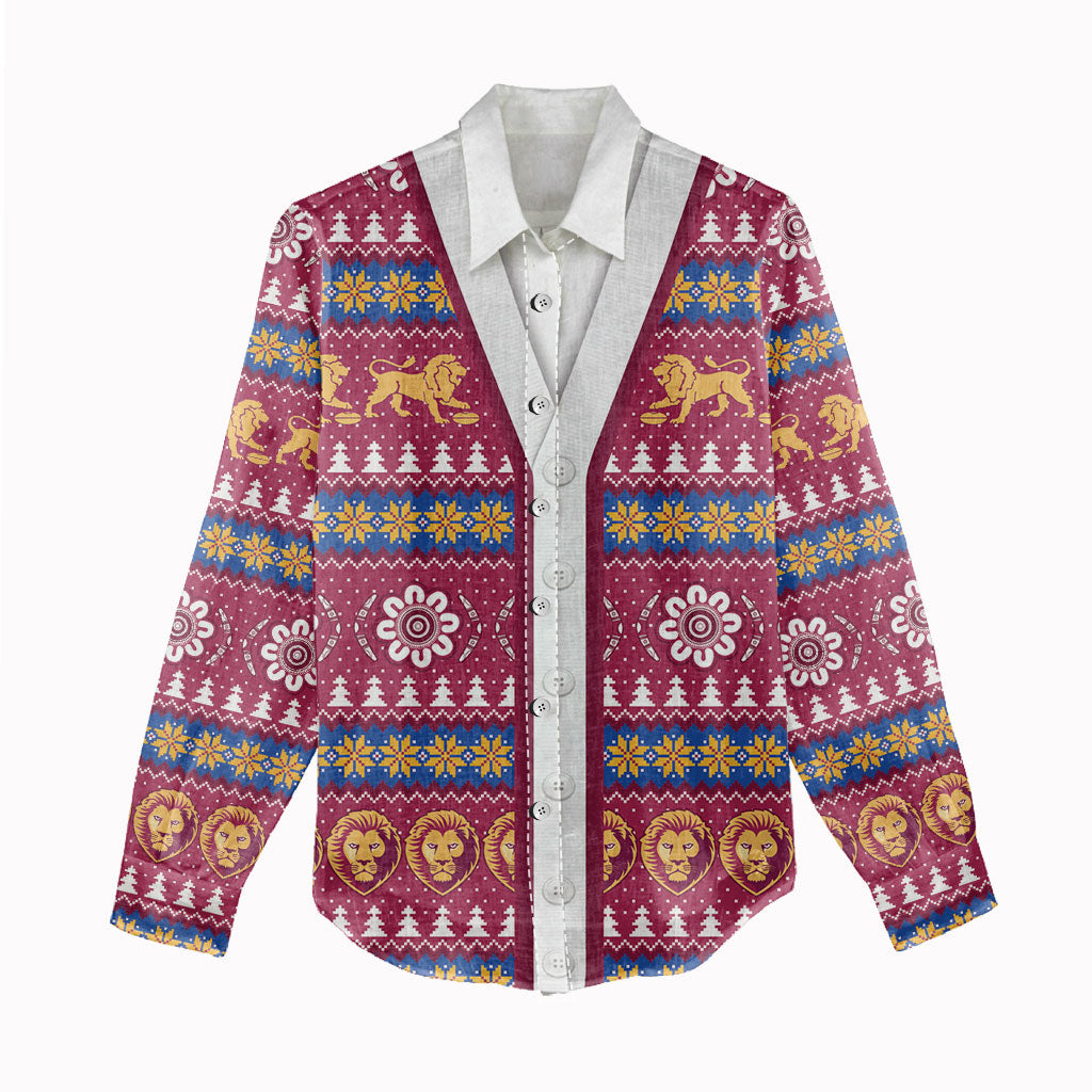 Brisbane Lions Football Christmas Women Casual Shirt Aboriginal Seamless Cardigan Inspired