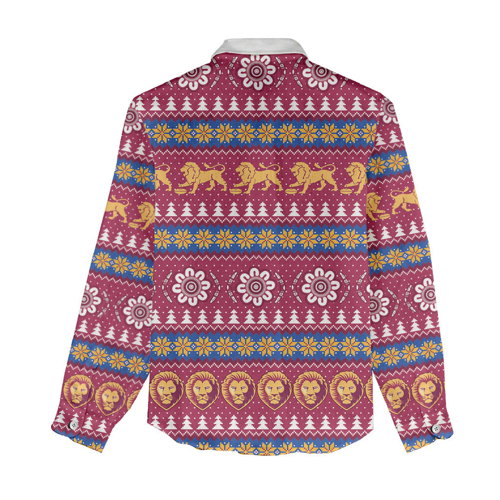 Brisbane Lions Football Christmas Women Casual Shirt Aboriginal Seamless Cardigan Inspired