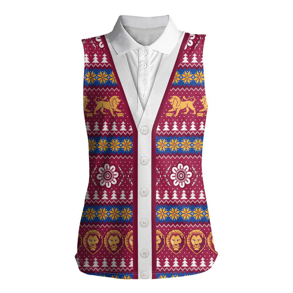 Brisbane Lions Football Christmas Women Sleeveless Polo Shirt Aboriginal Seamless Cardigan Inspired