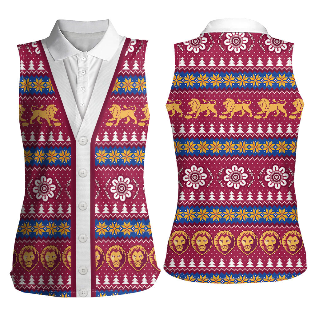 Brisbane Lions Football Christmas Women Sleeveless Polo Shirt Aboriginal Seamless Cardigan Inspired