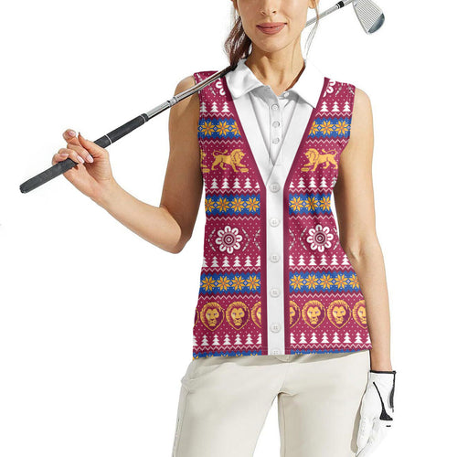 Brisbane Lions Football Christmas Women Sleeveless Polo Shirt Aboriginal Seamless Cardigan Inspired