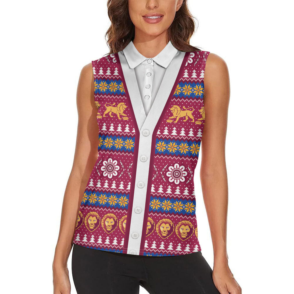 Brisbane Lions Football Christmas Women Sleeveless Polo Shirt Aboriginal Seamless Cardigan Inspired