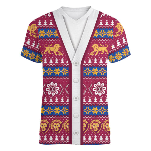 Brisbane Lions Football Christmas Women V-Neck T-Shirt Aboriginal Seamless Cardigan Inspired