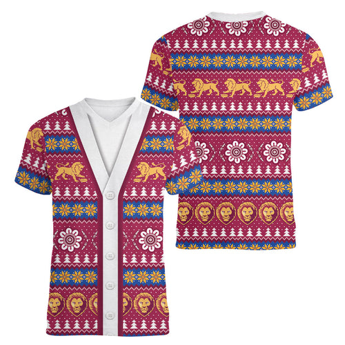 Brisbane Lions Football Christmas Women V-Neck T-Shirt Aboriginal Seamless Cardigan Inspired