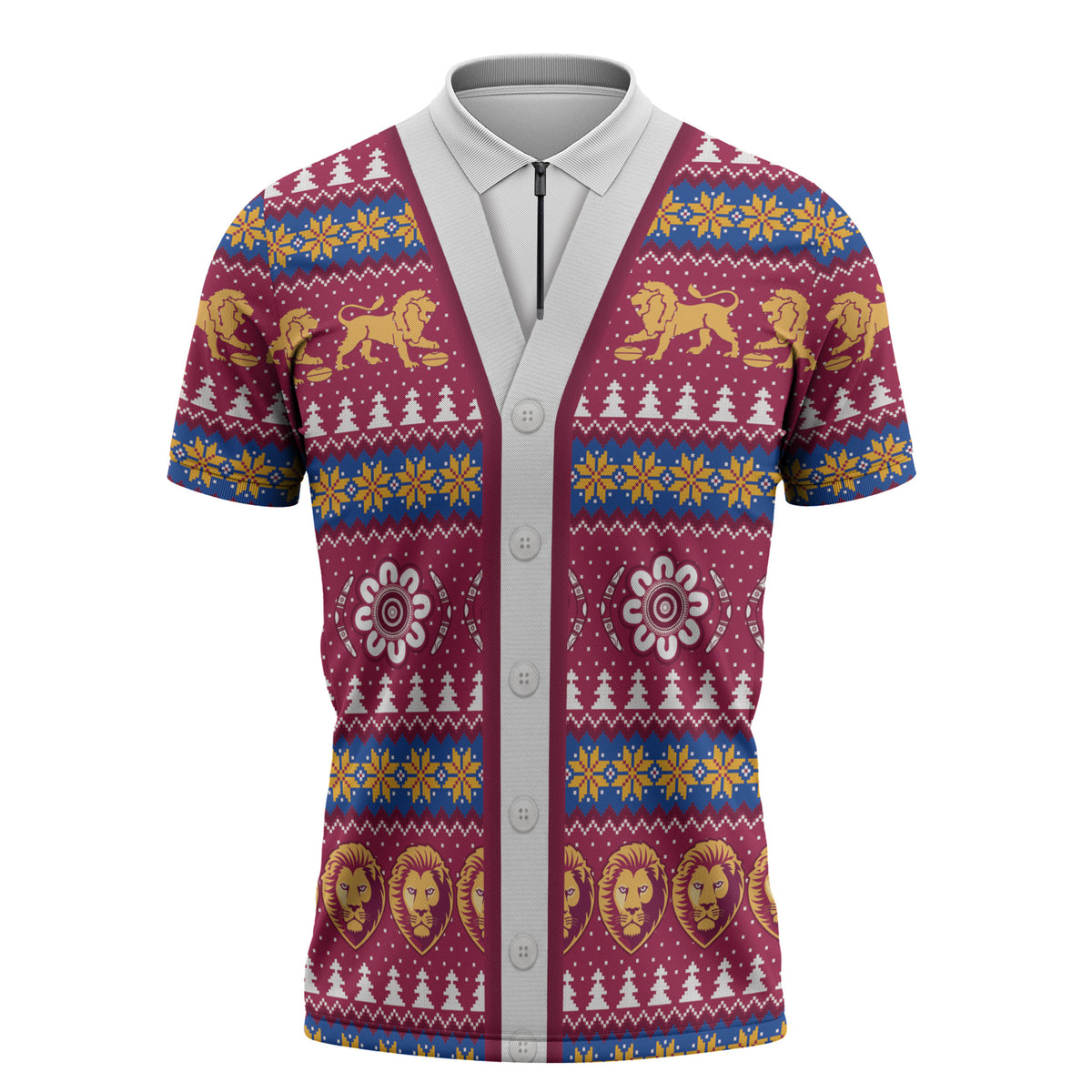 Brisbane Lions Football Christmas Zipper Polo Shirt Aboriginal Seamless Cardigan Inspired