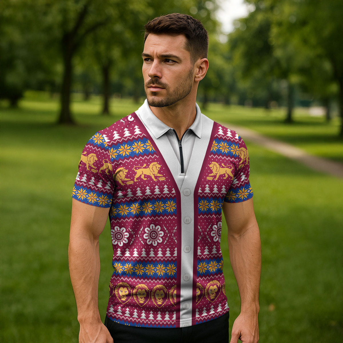 Brisbane Lions Football Christmas Zipper Polo Shirt Aboriginal Seamless Cardigan Inspired