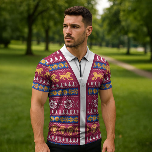 Brisbane Lions Football Christmas Zipper Polo Shirt Aboriginal Seamless Cardigan Inspired