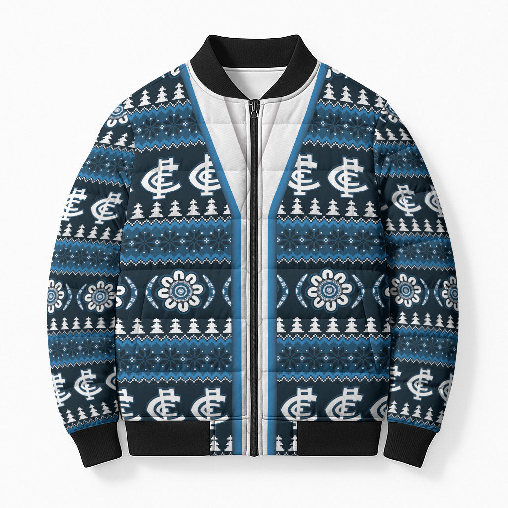 Blues Football Christmas Bomber Puffer Jacket Aboriginal Seamless Cardigan Inspired