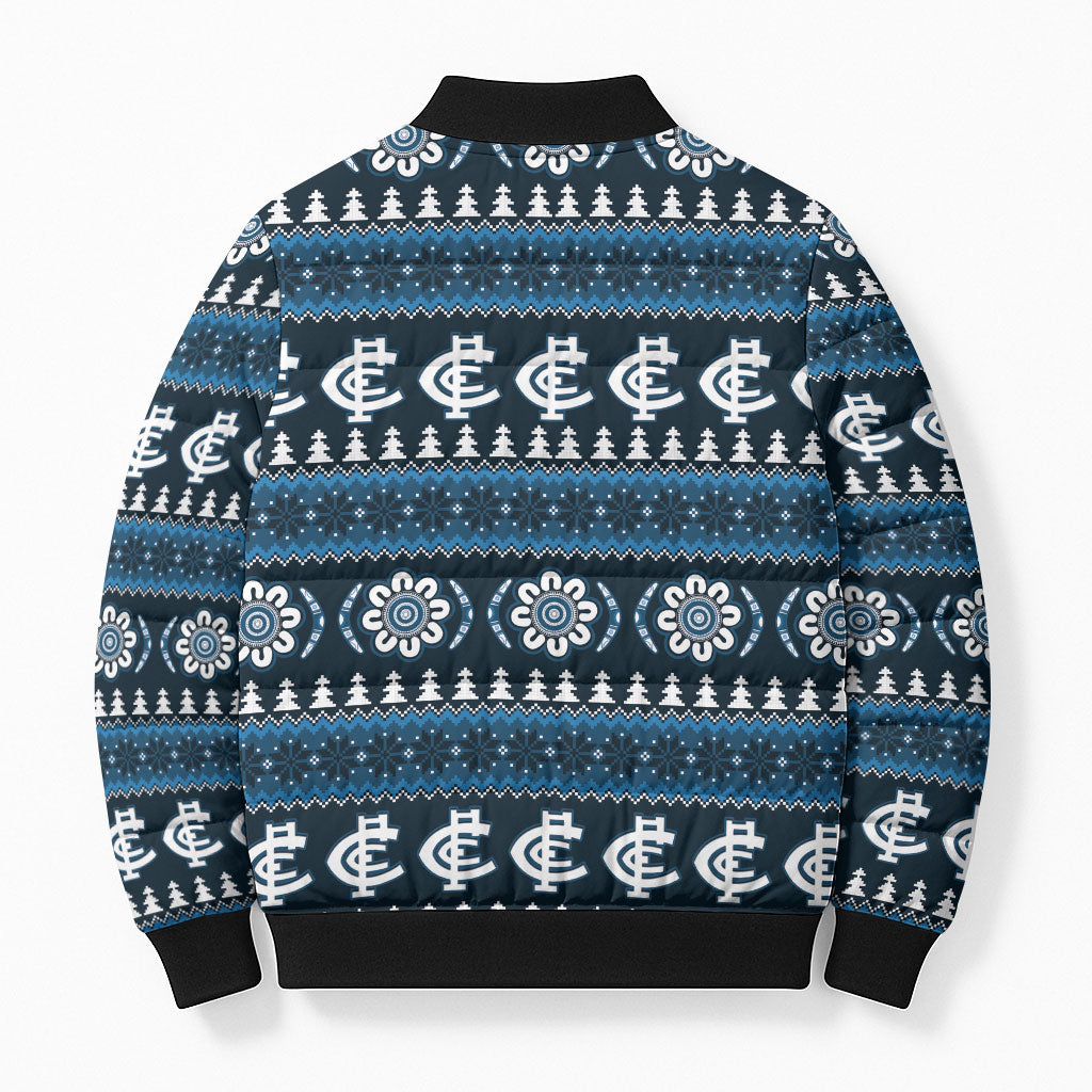 Blues Football Christmas Bomber Puffer Jacket Aboriginal Seamless Cardigan Inspired