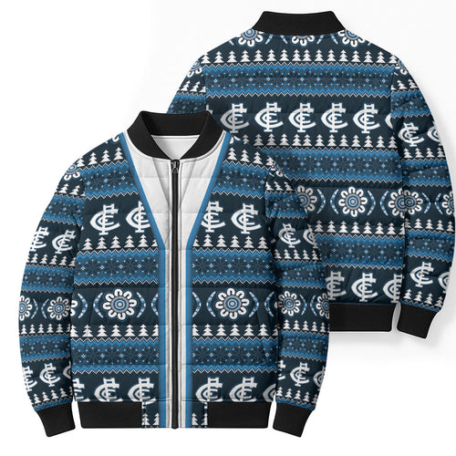 Blues Football Christmas Bomber Puffer Jacket Aboriginal Seamless Cardigan Inspired