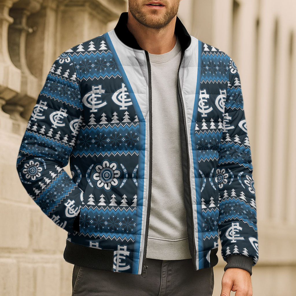 Blues Football Christmas Bomber Puffer Jacket Aboriginal Seamless Cardigan Inspired