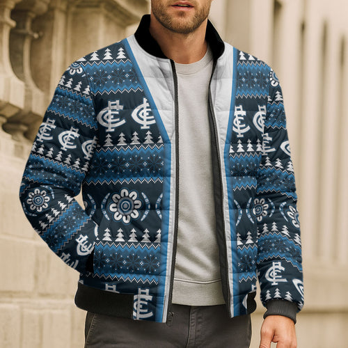 Blues Football Christmas Bomber Puffer Jacket Aboriginal Seamless Cardigan Inspired