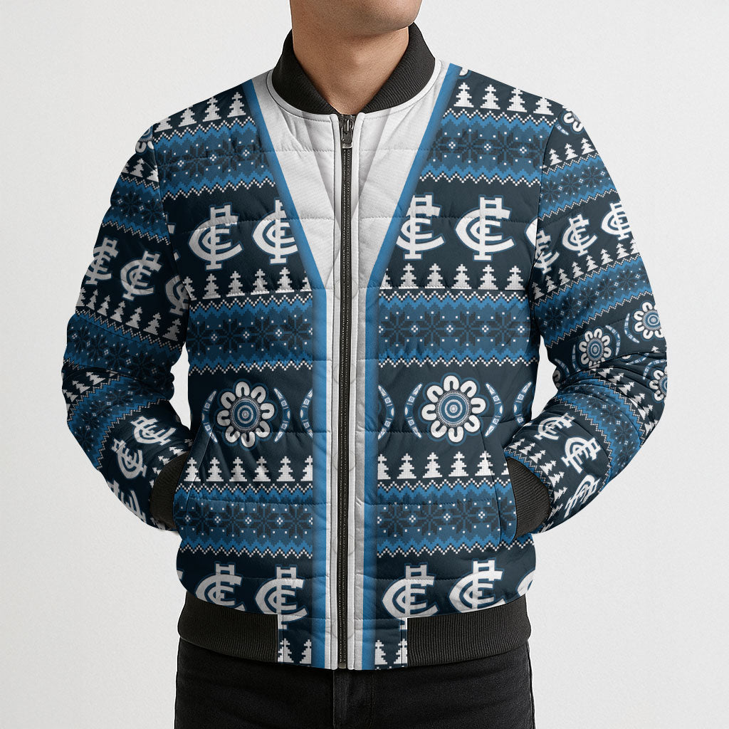 Blues Football Christmas Bomber Puffer Jacket Aboriginal Seamless Cardigan Inspired