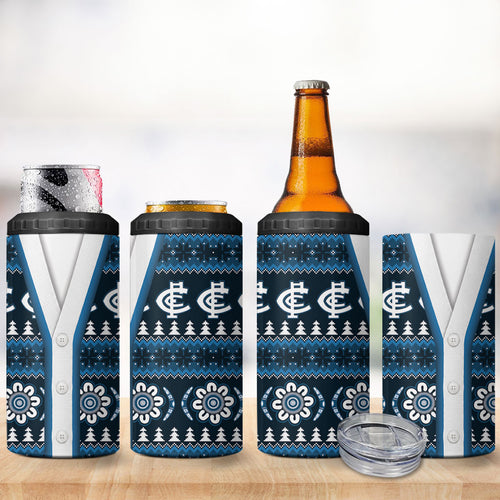 Blues Football Christmas 4 in 1 Can Cooler Tumbler Aboriginal Seamless Cardigan Inspired