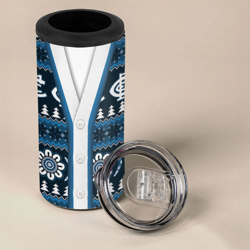 Blues Football Christmas 4 in 1 Can Cooler Tumbler Aboriginal Seamless Cardigan Inspired
