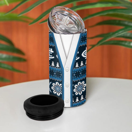 Blues Football Christmas 4 in 1 Can Cooler Tumbler Aboriginal Seamless Cardigan Inspired