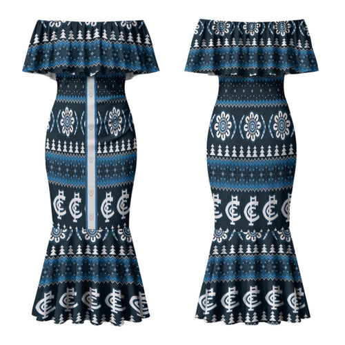 Blues Football Christmas Couples Matching Mermaid Dress and Hawaiian Shirt Aboriginal Seamless Cardigan Inspired