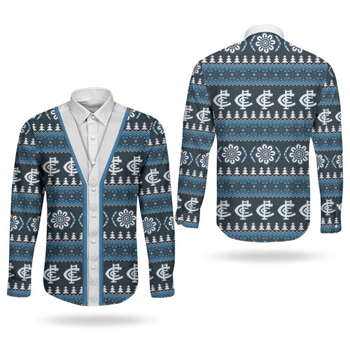 Blues Football Christmas Couples Matching Off Shoulder Maxi Dress and Long Sleeve Button Shirt Aboriginal Seamless Cardigan Inspired