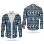 Blues Football Christmas Couples Matching Off The Shoulder Long Sleeve Dress and Long Sleeve Button Shirt Aboriginal Seamless Cardigan Inspired