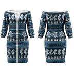 Blues Football Christmas Couples Matching Off The Shoulder Long Sleeve Dress and Long Sleeve Button Shirt Aboriginal Seamless Cardigan Inspired