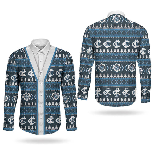Blues Football Christmas Couples Matching Puletasi and Long Sleeve Button Shirt Aboriginal Seamless Cardigan Inspired