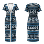 Blues Football Christmas Couples Matching Short Sleeve Bodycon Dress and Hawaiian Shirt Aboriginal Seamless Cardigan Inspired