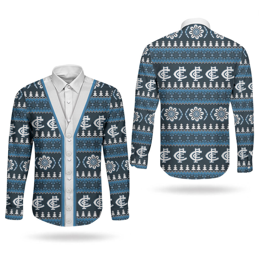 Blues Football Christmas Couples Matching Short Sleeve Bodycon Dress and Long Sleeve Button Shirt Aboriginal Seamless Cardigan Inspired