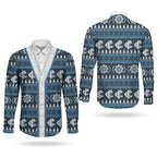 Blues Football Christmas Couples Matching Short Sleeve Bodycon Dress and Long Sleeve Button Shirt Aboriginal Seamless Cardigan Inspired