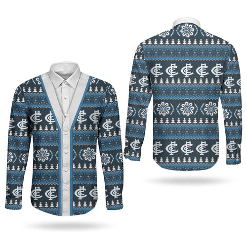 Blues Football Christmas Couples Matching Short Sleeve Bodycon Dress and Long Sleeve Button Shirt Aboriginal Seamless Cardigan Inspired