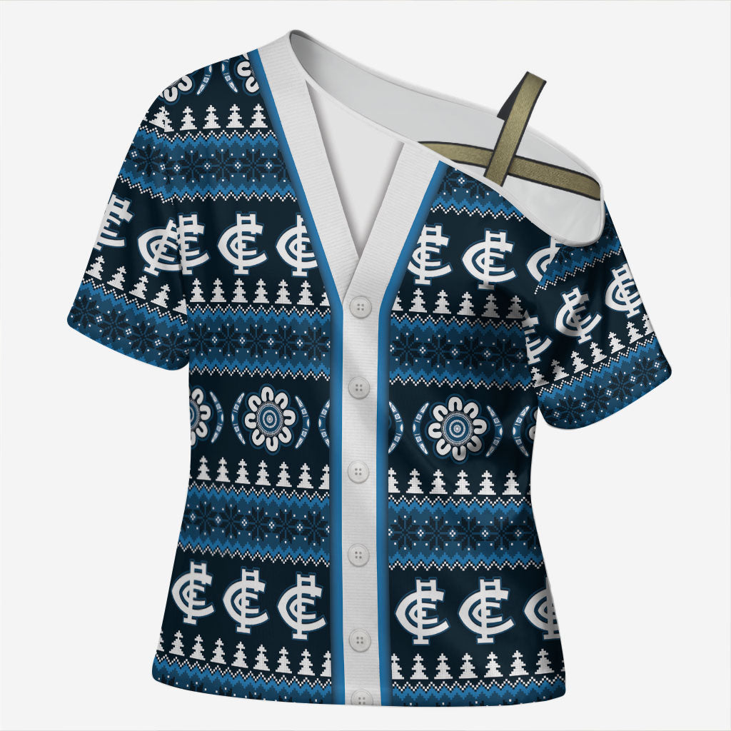 Blues Football Christmas Cross Shoulder Shirt Aboriginal Seamless Cardigan Inspired