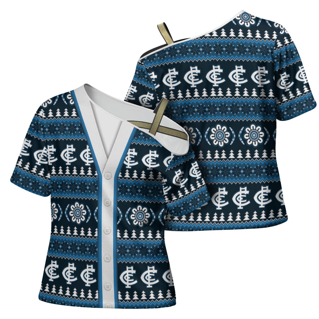 Blues Football Christmas Cross Shoulder Shirt Aboriginal Seamless Cardigan Inspired