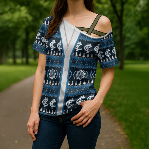 Blues Football Christmas Cross Shoulder Shirt Aboriginal Seamless Cardigan Inspired