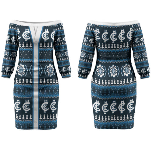 Blues Football Christmas Family Matching Off The Shoulder Long Sleeve Dress and Hawaiian Shirt Aboriginal Seamless Cardigan Inspired