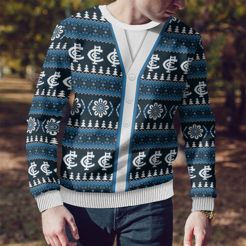 Blues Football Christmas Ugly Christmas Sweater Aboriginal Seamless Cardigan Inspired