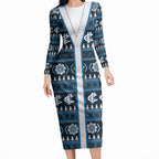 Blues Football Christmas Long Sleeve Bodycon Dress Aboriginal Seamless Cardigan Inspired