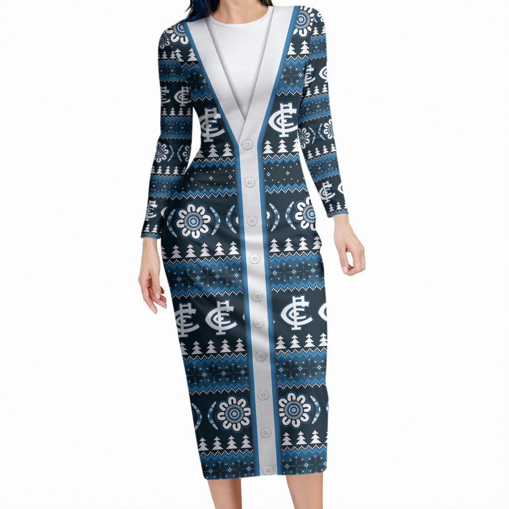 Blues Football Christmas Long Sleeve Bodycon Dress Aboriginal Seamless Cardigan Inspired