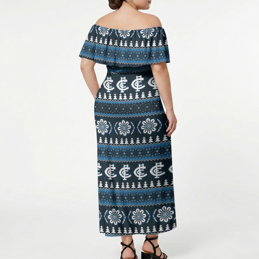 Blues Football Christmas Off Shoulder Maxi Dress Aboriginal Seamless Cardigan Inspired