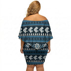 Blues Football Christmas Off Shoulder Short Dress Aboriginal Seamless Cardigan Inspired