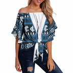 Blues Football Christmas Off Shoulder Wrap Waist Top Aboriginal Seamless Cardigan Inspired
