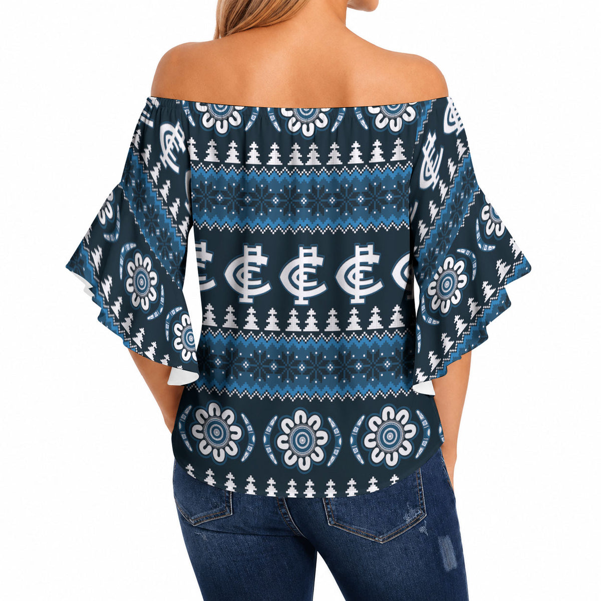 Blues Football Christmas Off Shoulder Wrap Waist Top Aboriginal Seamless Cardigan Inspired