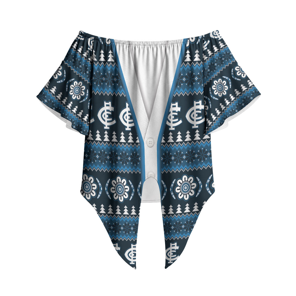 Blues Football Christmas Off Shoulder Wrap Waist Top Aboriginal Seamless Cardigan Inspired