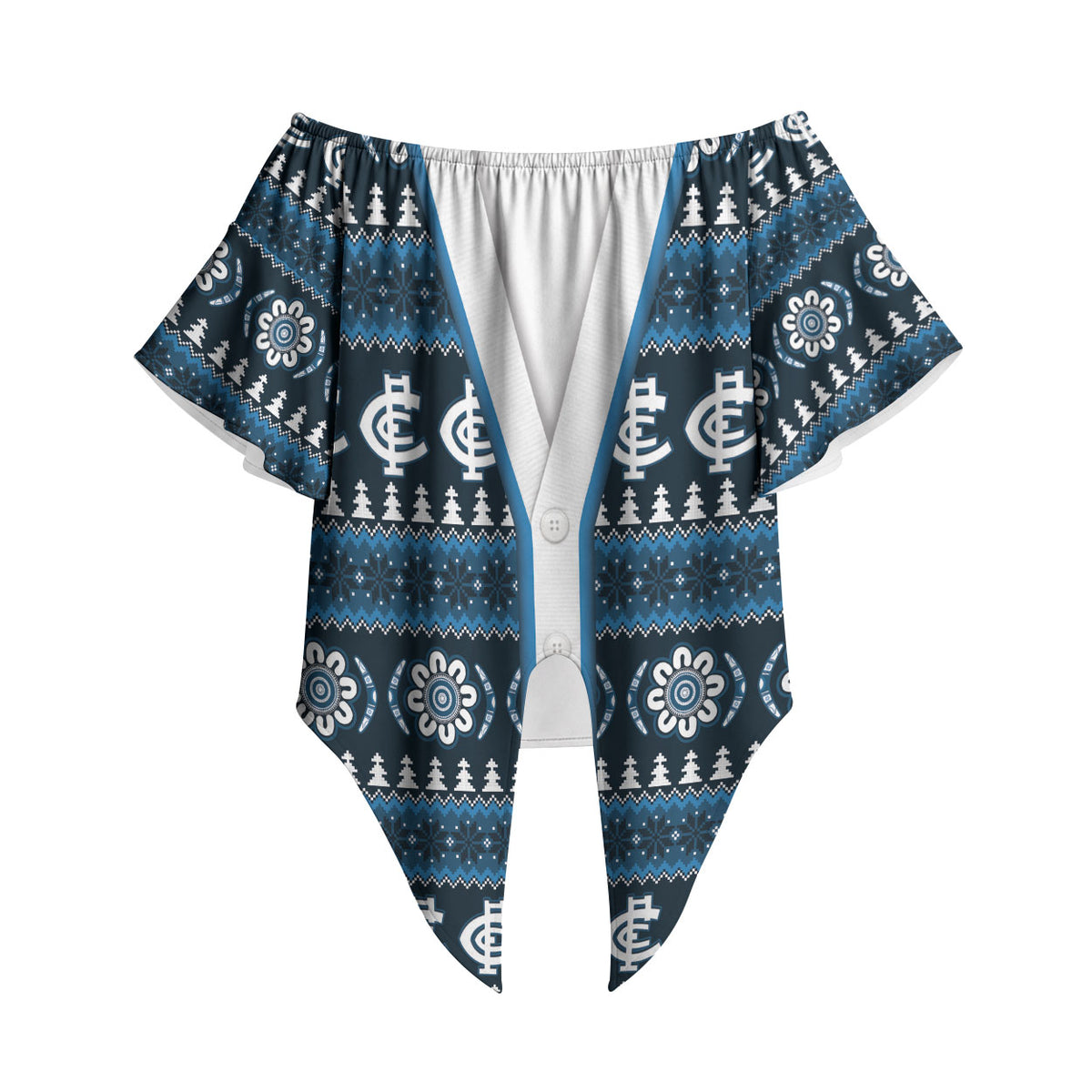 Blues Football Christmas Off Shoulder Wrap Waist Top Aboriginal Seamless Cardigan Inspired