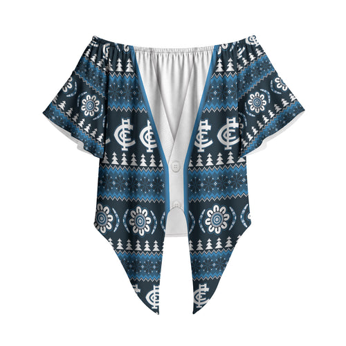 Blues Football Christmas Off Shoulder Wrap Waist Top Aboriginal Seamless Cardigan Inspired