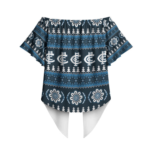 Blues Football Christmas Off Shoulder Wrap Waist Top Aboriginal Seamless Cardigan Inspired