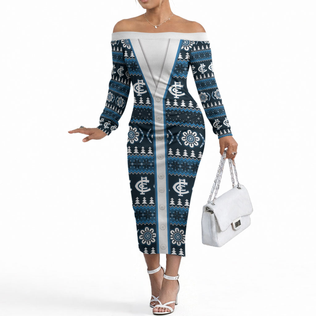 Blues Football Christmas Off The Shoulder Long Sleeve Dress Aboriginal Seamless Cardigan Inspired